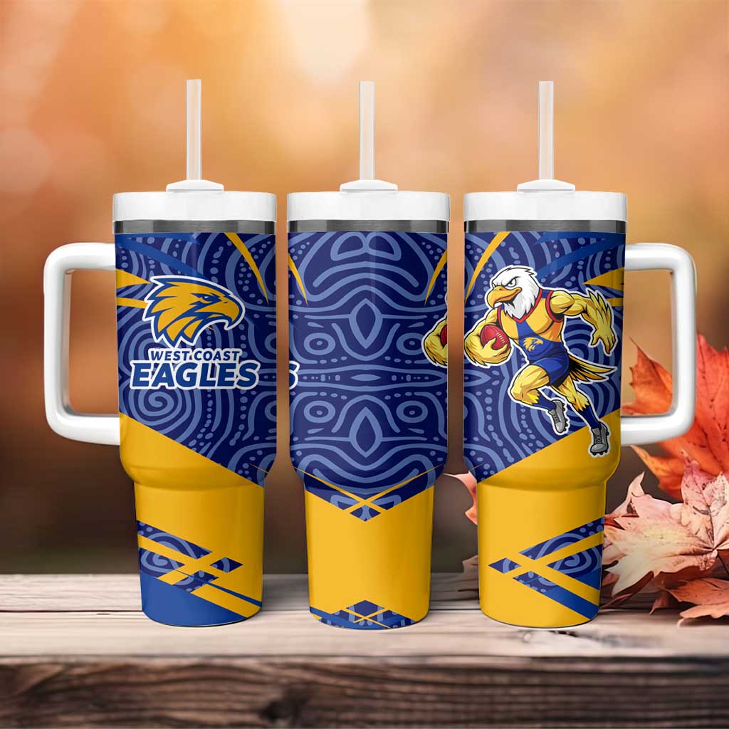 West Coast Eagles Australian Football Tumbler With Handle Fierce Eagle Mascot With Indigenous Pattern Art