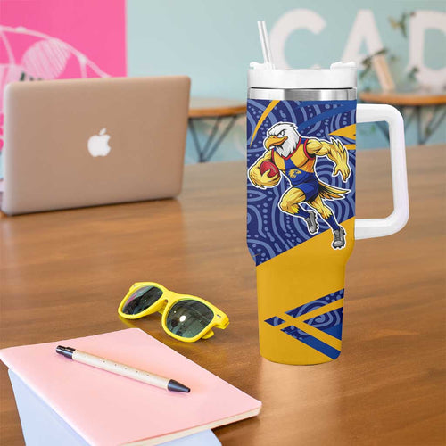 West Coast Eagles Australian Football Tumbler With Handle Fierce Eagle Mascot With Indigenous Pattern Art
