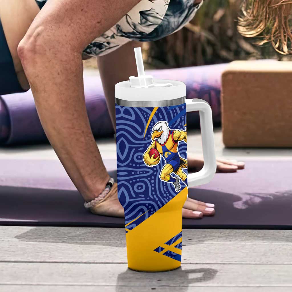 West Coast Eagles Australian Football Tumbler With Handle Fierce Eagle Mascot With Indigenous Pattern Art
