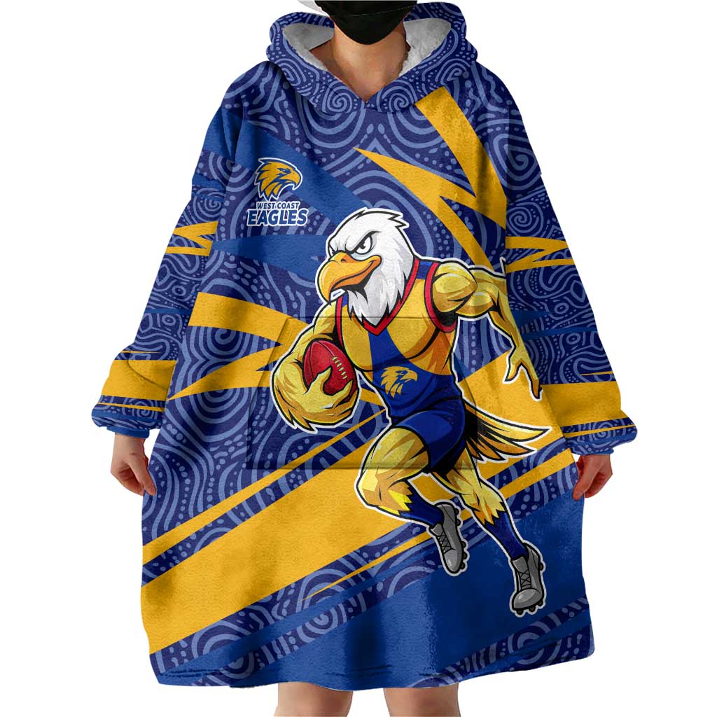 West Coast Eagles Australian Football Wearable Blanket Hoodie Fierce Eagle Mascot With Indigenous Pattern Art