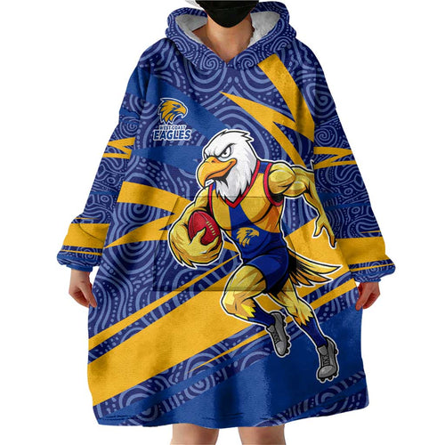 West Coast Eagles Australian Football Wearable Blanket Hoodie Fierce Eagle Mascot With Indigenous Pattern Art
