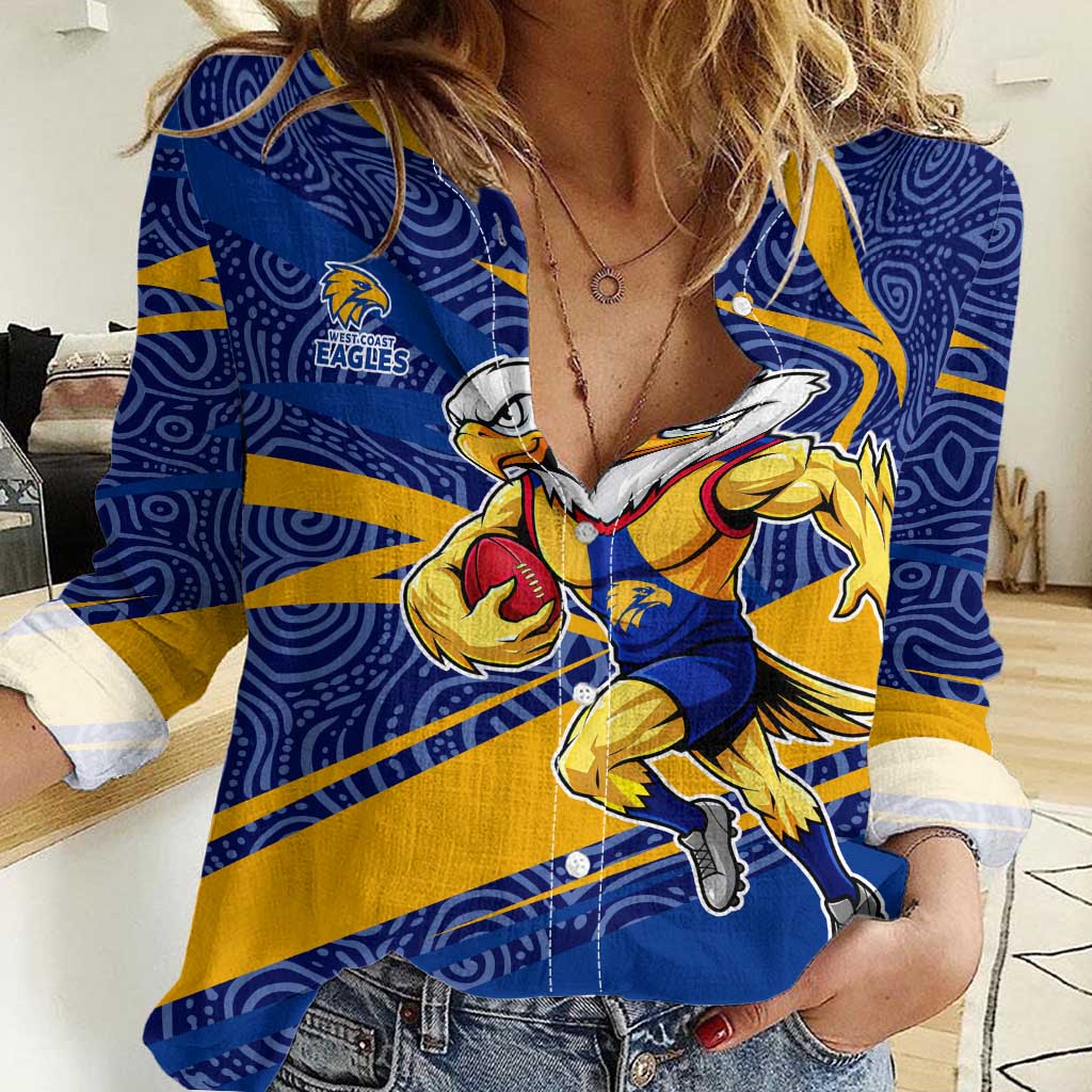 West Coast Eagles Australian Football Women Casual Shirt Fierce Eagle Mascot With Indigenous Pattern Art