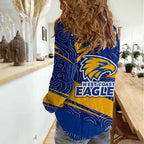 West Coast Eagles Australian Football Women Casual Shirt Fierce Eagle Mascot With Indigenous Pattern Art