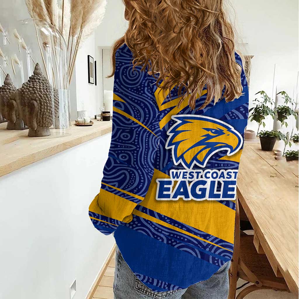 West Coast Eagles Australian Football Women Casual Shirt Fierce Eagle Mascot With Indigenous Pattern Art