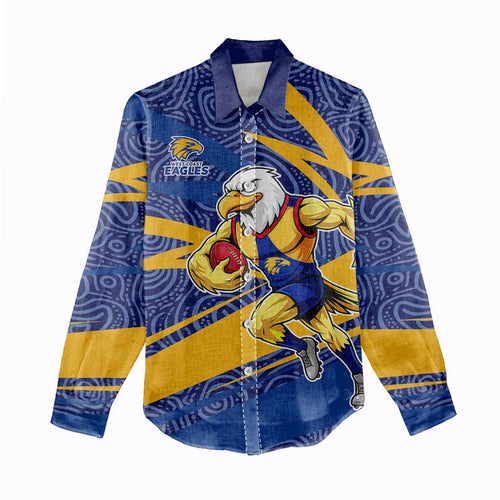 West Coast Eagles Australian Football Women Casual Shirt Fierce Eagle Mascot With Indigenous Pattern Art