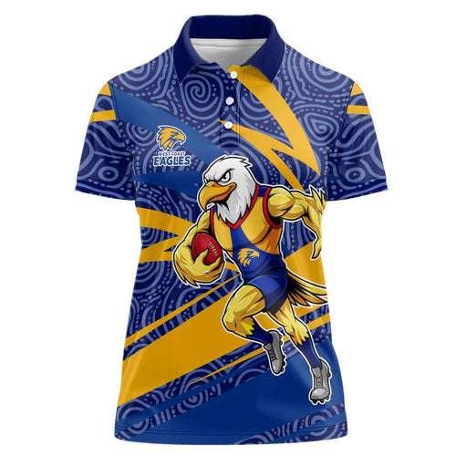 West Coast Eagles Australian Football Women Polo Shirt Fierce Eagle Mascot With Indigenous Pattern Art