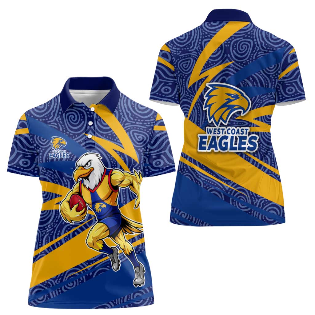 West Coast Eagles Australian Football Women Polo Shirt Fierce Eagle Mascot With Indigenous Pattern Art