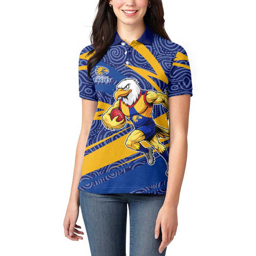 West Coast Eagles Australian Football Women Polo Shirt Fierce Eagle Mascot With Indigenous Pattern Art