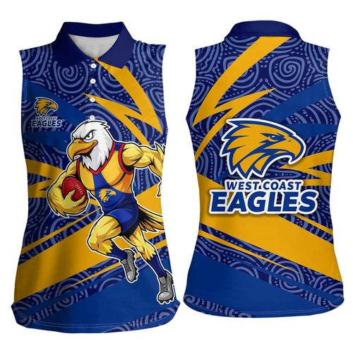 West Coast Eagles Australian Football Women Sleeveless Polo Shirt Fierce Eagle Mascot With Indigenous Pattern Art