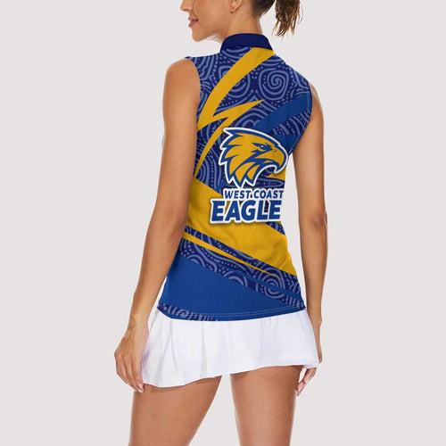 West Coast Eagles Australian Football Women Sleeveless Polo Shirt Fierce Eagle Mascot With Indigenous Pattern Art