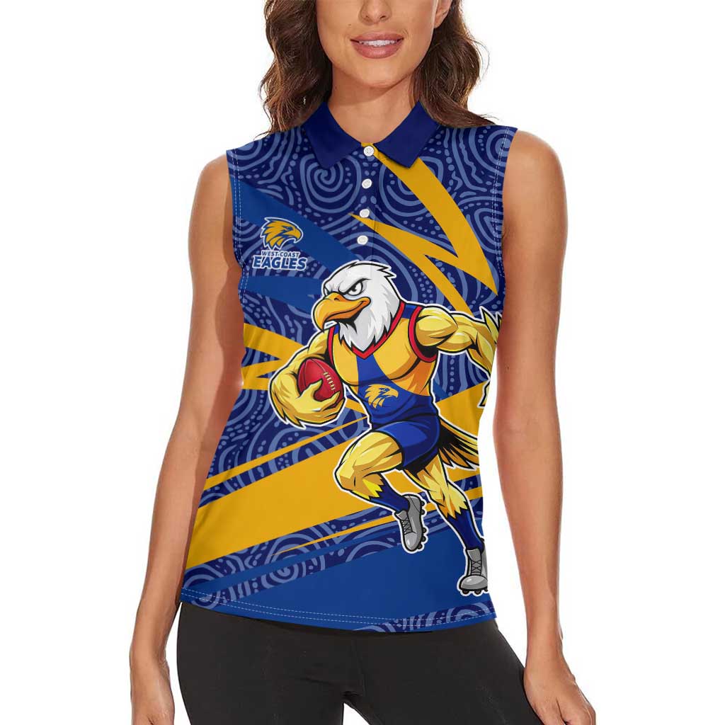 West Coast Eagles Australian Football Women Sleeveless Polo Shirt Fierce Eagle Mascot With Indigenous Pattern Art