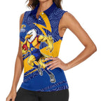 West Coast Eagles Australian Football Women Sleeveless Polo Shirt Fierce Eagle Mascot With Indigenous Pattern Art