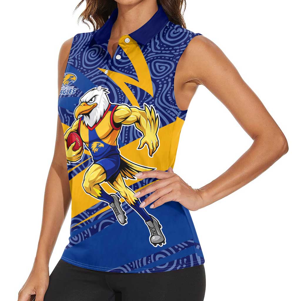 West Coast Eagles Australian Football Women Sleeveless Polo Shirt Fierce Eagle Mascot With Indigenous Pattern Art