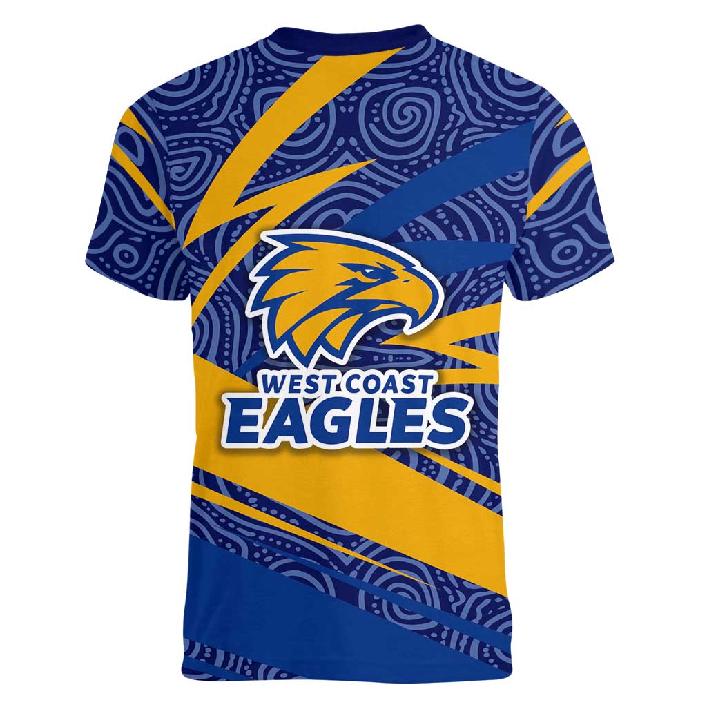 West Coast Eagles Australian Football Women V-Neck T-Shirt Fierce Eagle Mascot With Indigenous Pattern Art