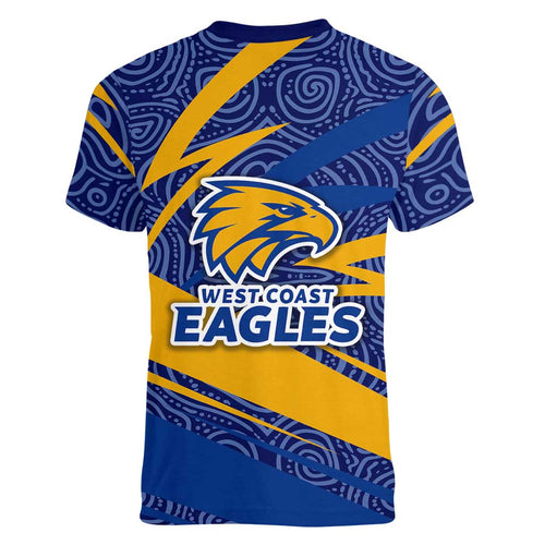 West Coast Eagles Australian Football Women V-Neck T-Shirt Fierce Eagle Mascot With Indigenous Pattern Art