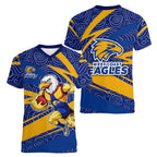 West Coast Eagles Australian Football Women V-Neck T-Shirt Fierce Eagle Mascot With Indigenous Pattern Art