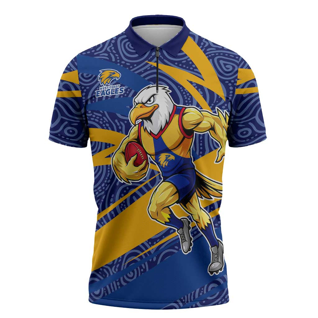 West Coast Eagles Australian Football Zipper Polo Shirt Fierce Eagle Mascot With Indigenous Pattern Art