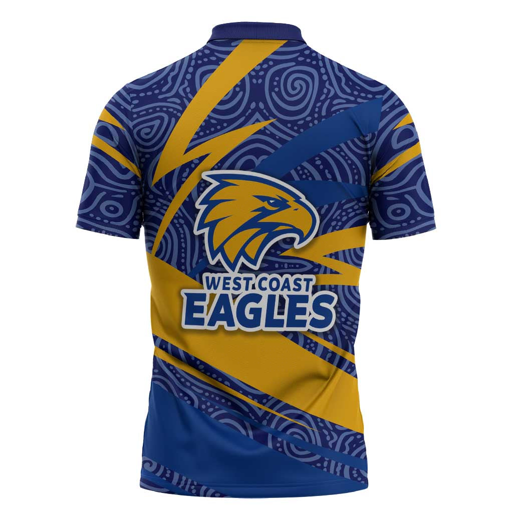 West Coast Eagles Australian Football Zipper Polo Shirt Fierce Eagle Mascot With Indigenous Pattern Art