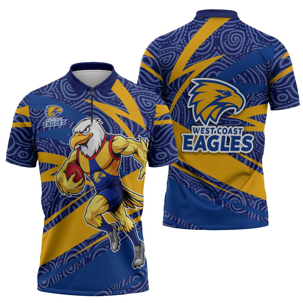 West Coast Eagles Australian Football Zipper Polo Shirt Fierce Eagle Mascot With Indigenous Pattern Art