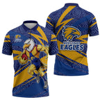 West Coast Eagles Australian Football Zipper Polo Shirt Fierce Eagle Mascot With Indigenous Pattern Art