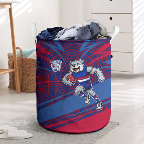 Western Bulldogs Australian Football Laundry Basket Tough Bulldog Mascot Art With Indigenous Pattern Art