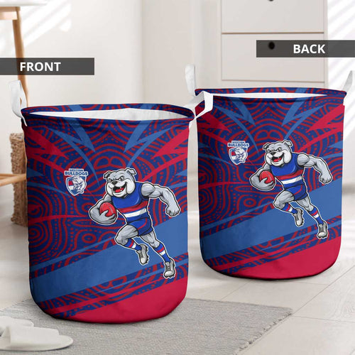 Western Bulldogs Australian Football Laundry Basket Tough Bulldog Mascot Art With Indigenous Pattern Art