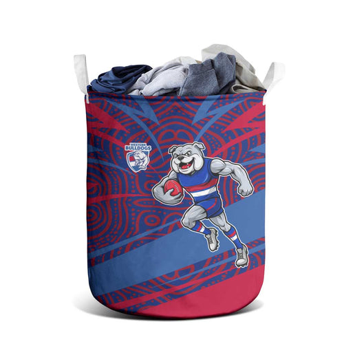 Western Bulldogs Australian Football Laundry Basket Tough Bulldog Mascot Art With Indigenous Pattern Art
