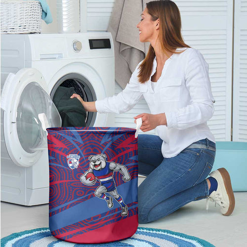 Western Bulldogs Australian Football Laundry Basket Tough Bulldog Mascot Art With Indigenous Pattern Art