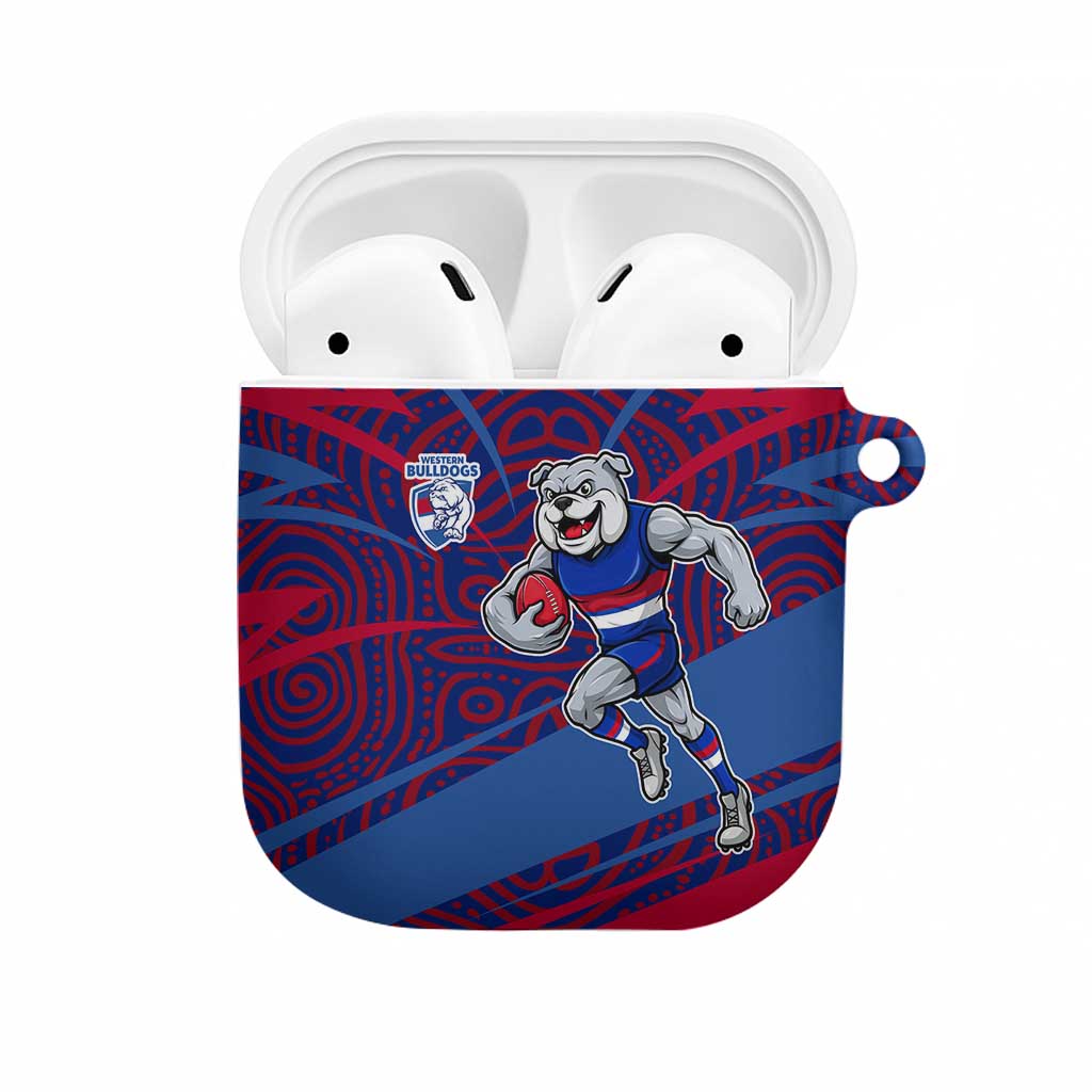 Western Bulldogs Australian Football AirPods Case Tough Bulldog Mascot Art With Indigenous Pattern Art