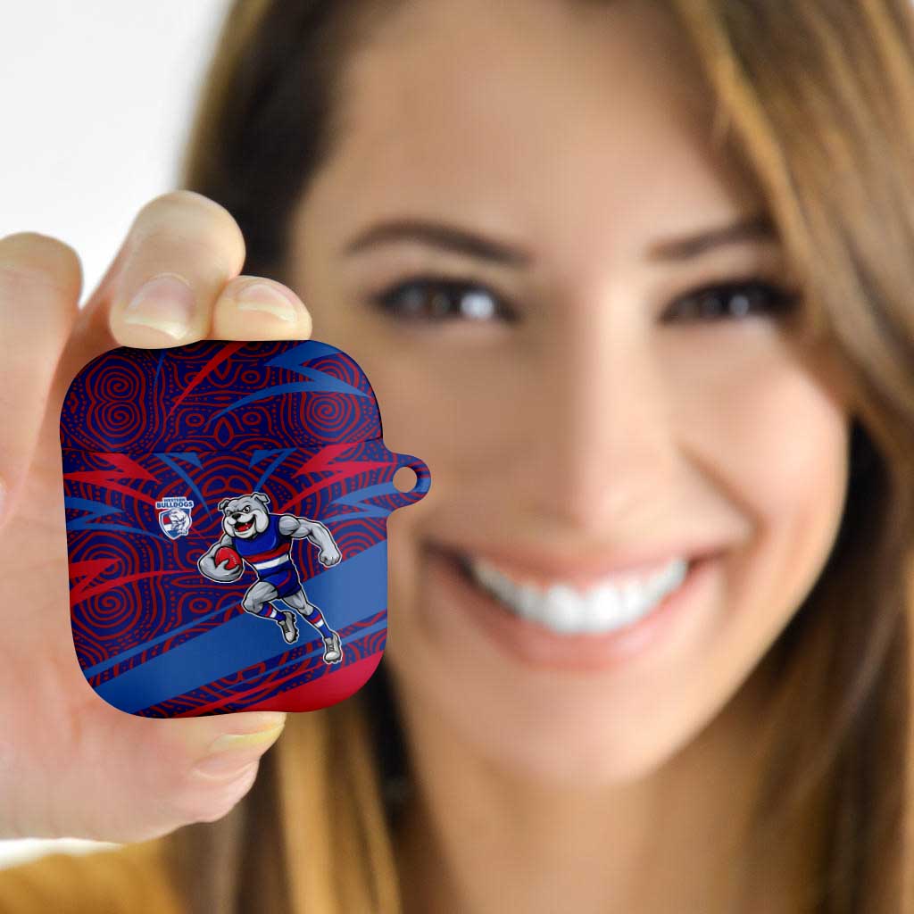Western Bulldogs Australian Football AirPods Case Tough Bulldog Mascot Art With Indigenous Pattern Art