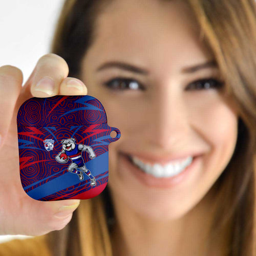 Western Bulldogs Australian Football AirPods Case Tough Bulldog Mascot Art With Indigenous Pattern Art