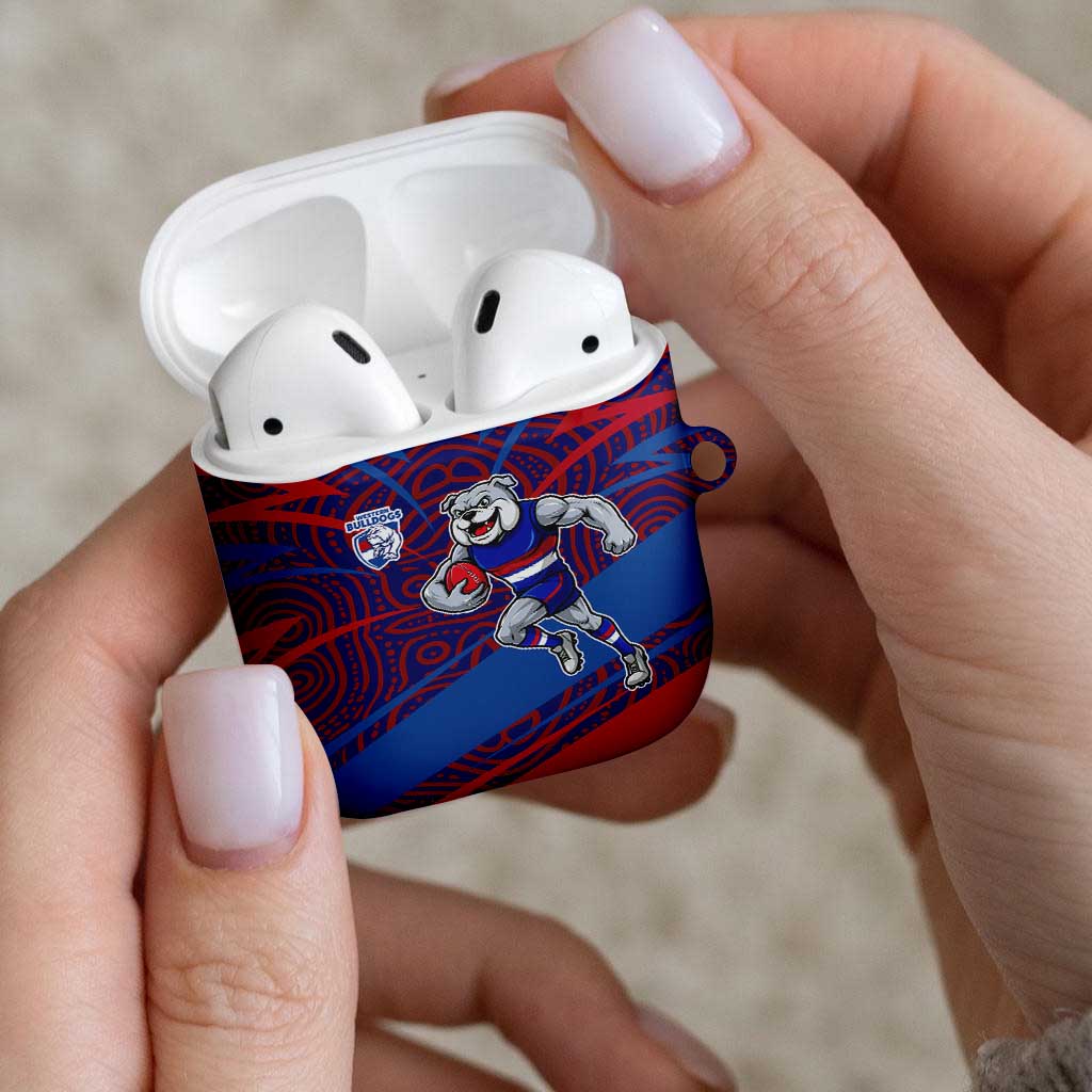 Western Bulldogs Australian Football AirPods Case Tough Bulldog Mascot Art With Indigenous Pattern Art