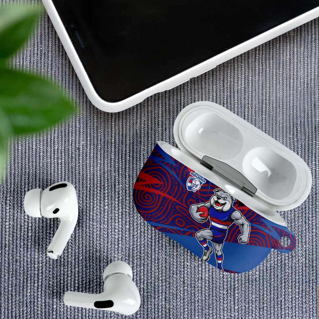 Western Bulldogs Australian Football AirPods Case Tough Bulldog Mascot Art With Indigenous Pattern Art