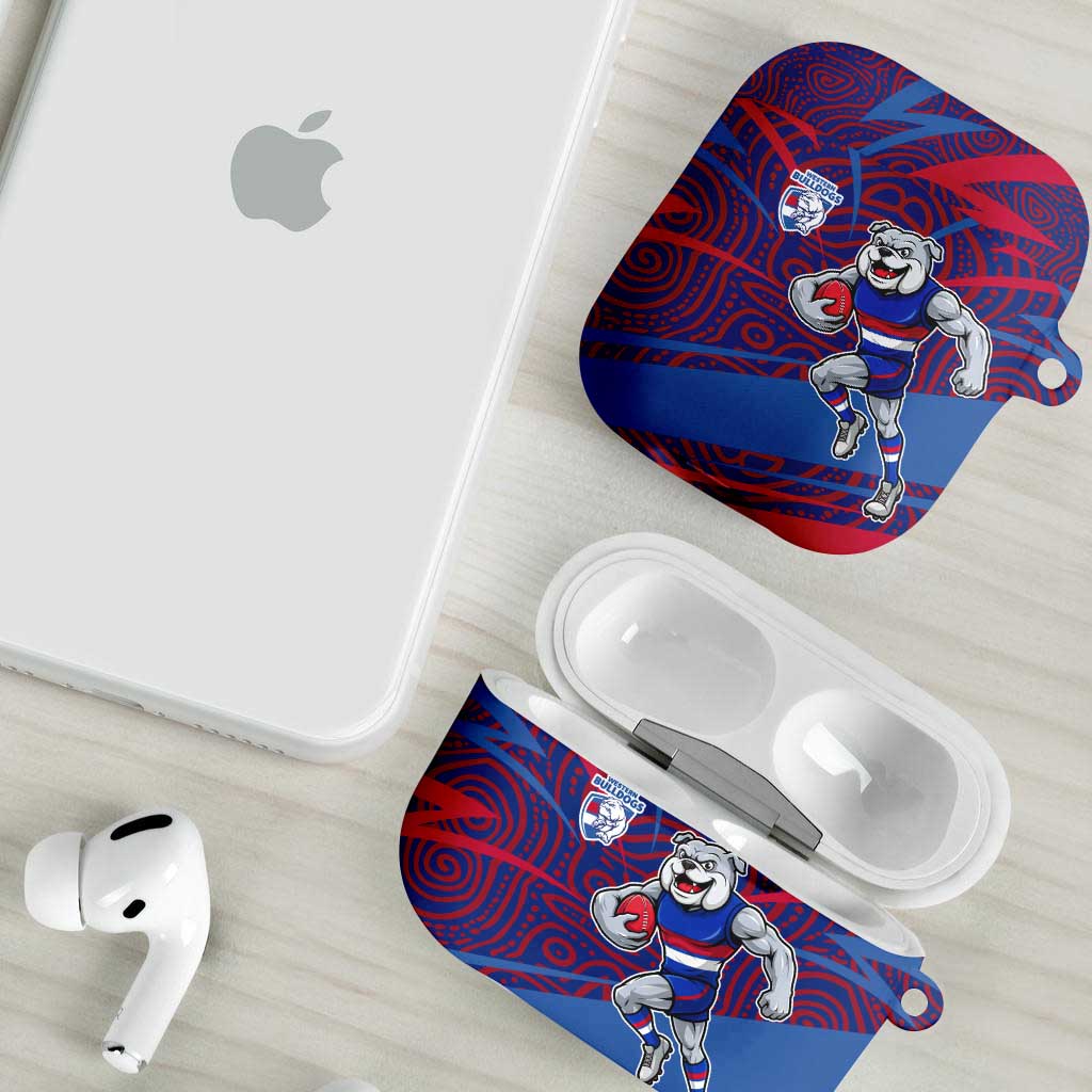 Western Bulldogs Australian Football AirPods Case Tough Bulldog Mascot Art With Indigenous Pattern Art