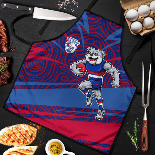 Western Bulldogs Australian Football Apron Tough Bulldog Mascot Art With Indigenous Pattern Art