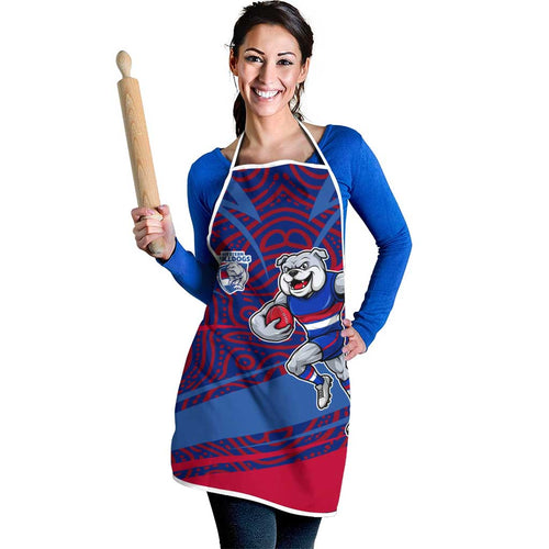 Western Bulldogs Australian Football Apron Tough Bulldog Mascot Art With Indigenous Pattern Art