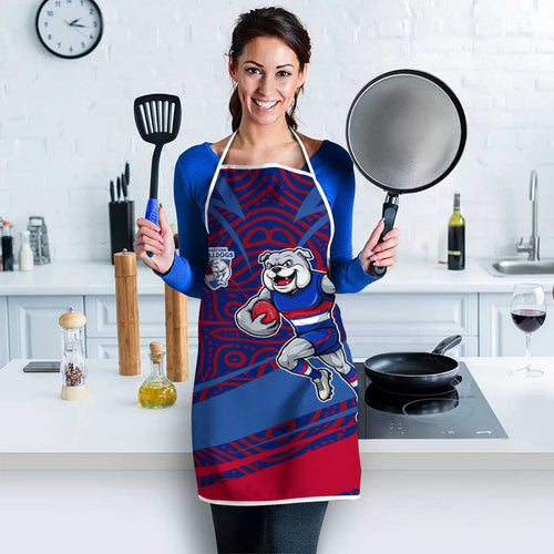 Western Bulldogs Australian Football Apron Tough Bulldog Mascot Art With Indigenous Pattern Art