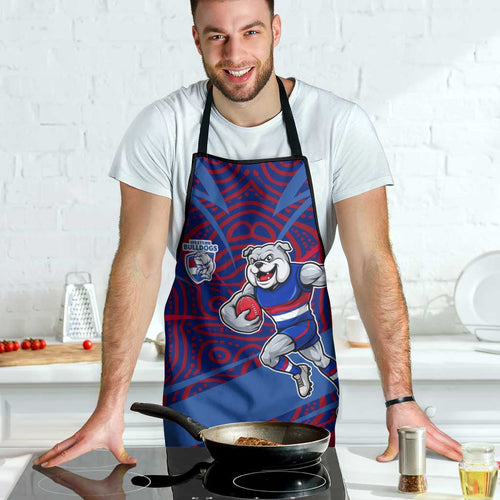 Western Bulldogs Australian Football Apron Tough Bulldog Mascot Art With Indigenous Pattern Art