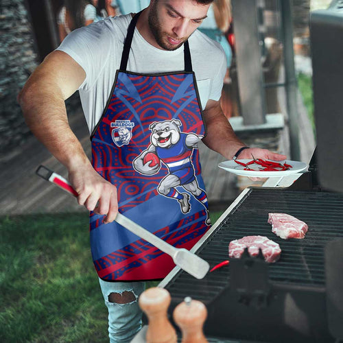 Western Bulldogs Australian Football Apron Tough Bulldog Mascot Art With Indigenous Pattern Art