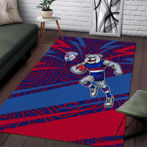 Western Bulldogs Australian Football Area Rug Tough Bulldog Mascot Art With Indigenous Pattern Art