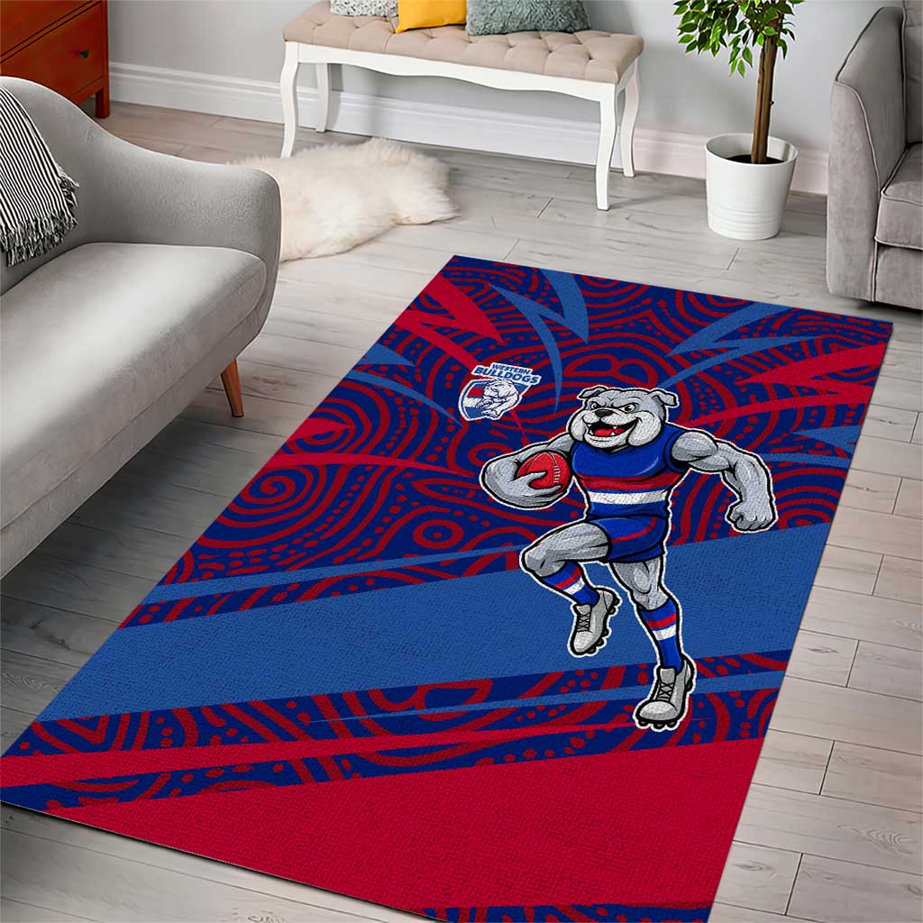 Western Bulldogs Australian Football Area Rug Tough Bulldog Mascot Art With Indigenous Pattern Art