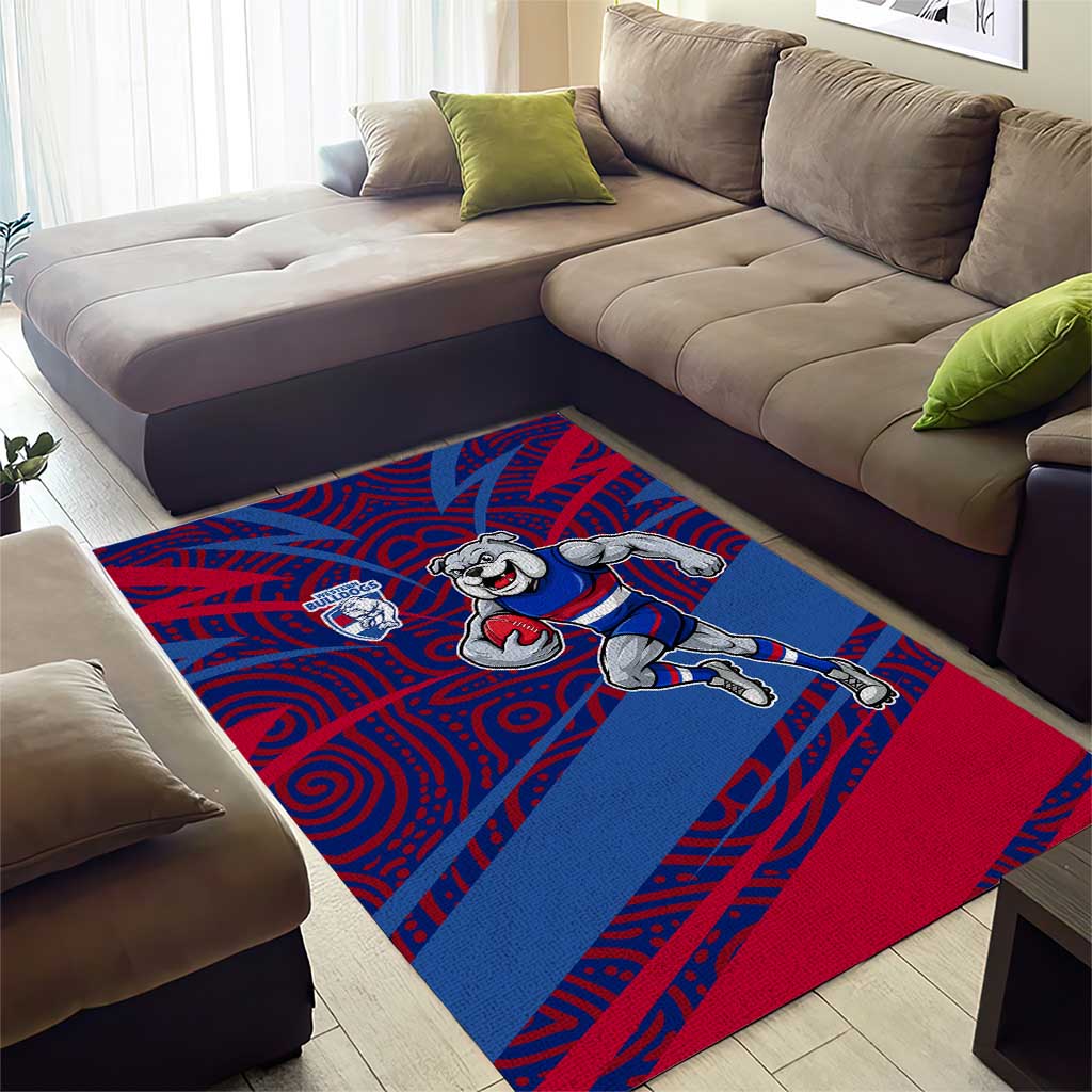 Western Bulldogs Australian Football Area Rug Tough Bulldog Mascot Art With Indigenous Pattern Art