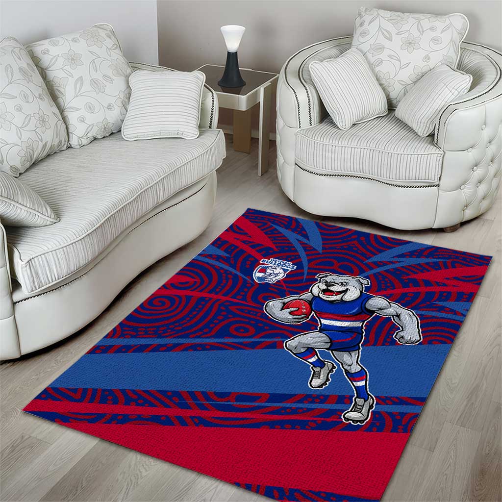 Western Bulldogs Australian Football Area Rug Tough Bulldog Mascot Art With Indigenous Pattern Art