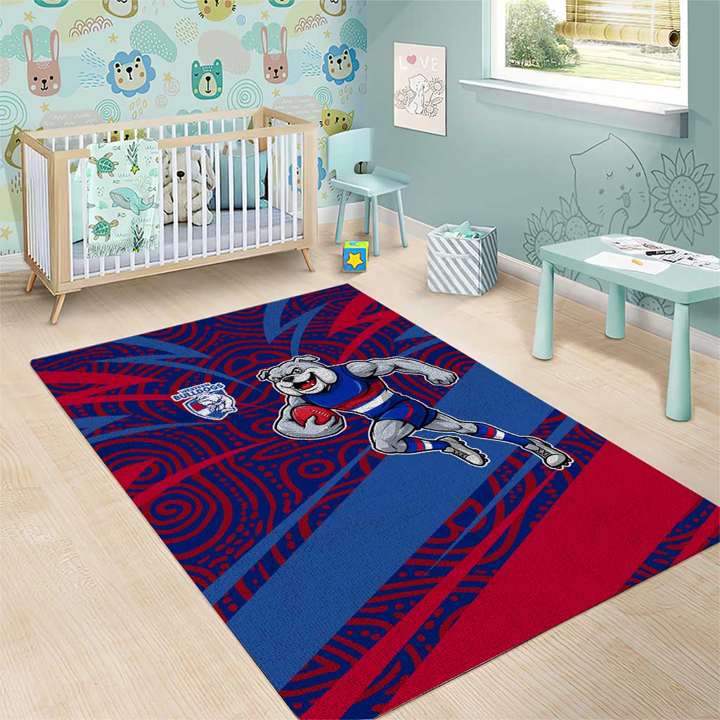 Western Bulldogs Australian Football Area Rug Tough Bulldog Mascot Art With Indigenous Pattern Art