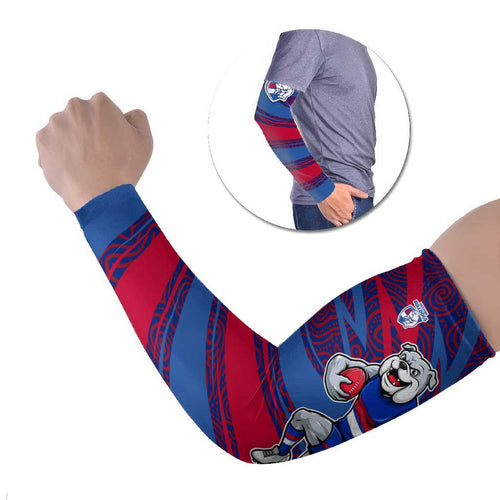 Western Bulldogs Australian Football Arm Sleeves Tough Bulldog Mascot Art With Indigenous Pattern Art