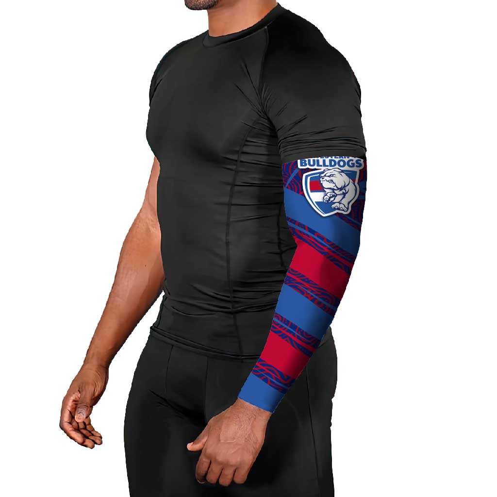 Western Bulldogs Australian Football Arm Sleeves Tough Bulldog Mascot Art With Indigenous Pattern Art