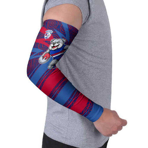 Western Bulldogs Australian Football Arm Sleeves Tough Bulldog Mascot Art With Indigenous Pattern Art