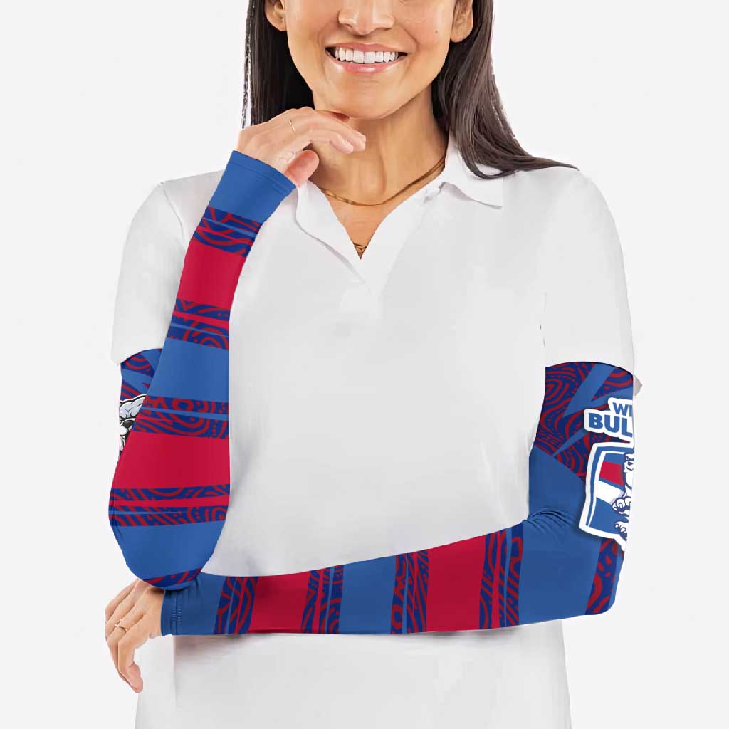 Western Bulldogs Australian Football Arm Sleeves Tough Bulldog Mascot Art With Indigenous Pattern Art