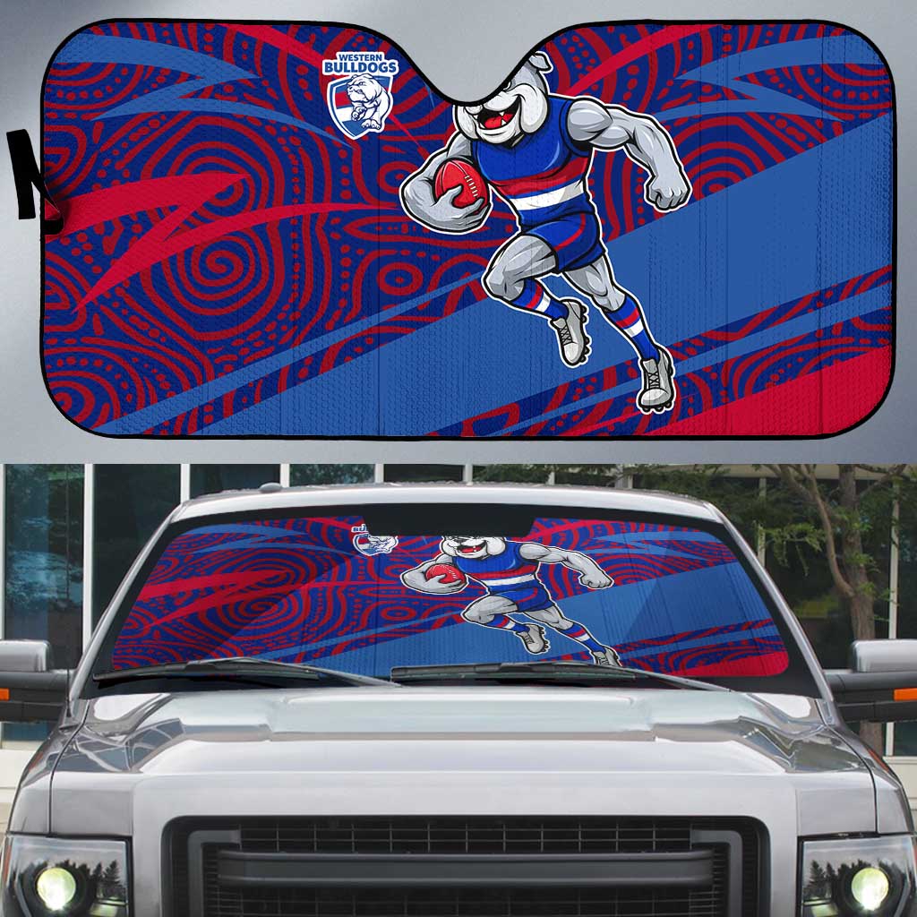 Western Bulldogs Australian Football Auto Sun Shade Tough Bulldog Mascot Art With Indigenous Pattern Art