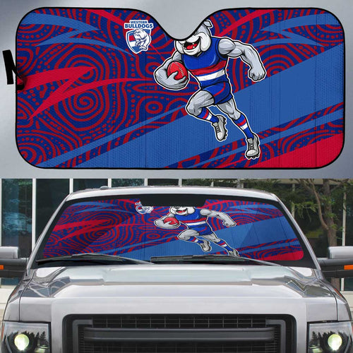 Western Bulldogs Australian Football Auto Sun Shade Tough Bulldog Mascot Art With Indigenous Pattern Art